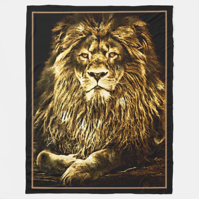 Majestic Gold Lion Fleece Blanket (Front)
