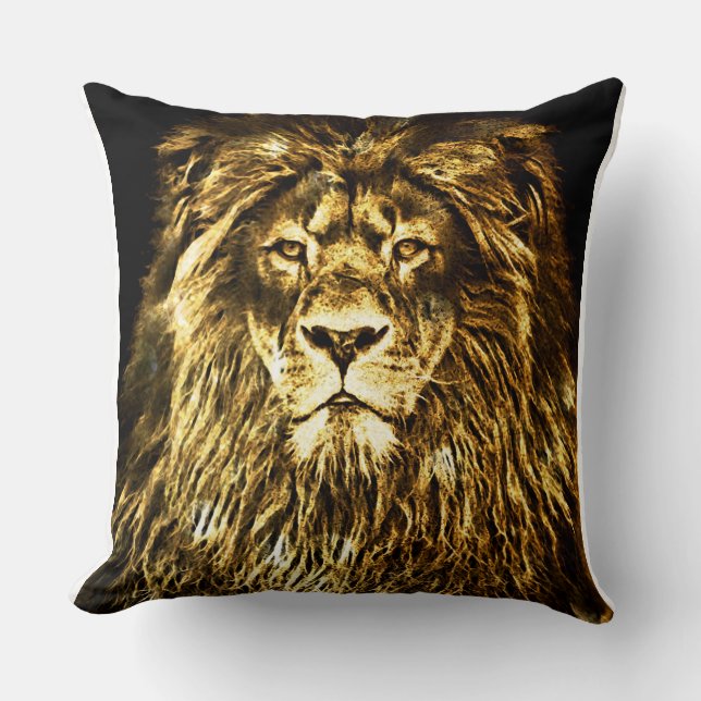 Majestic Gold Lion Throw Pillow (Front)