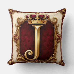 Majestic Gold Monogram With Crown On Regal Velvet Throw Pillow