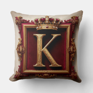 Majestic Gold Monogram With Crown On Regal Velvet Throw Pillow