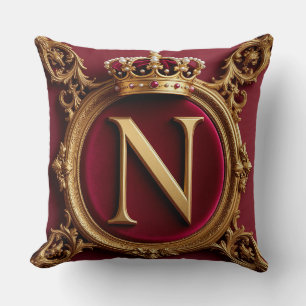 Majestic Gold Monogram With Crown On Regal Velvet Throw Pillow