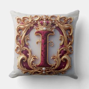 Majestic Gold Monogram With Crown On Regal Velvet Throw Pillow