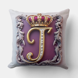 Majestic Gold Monogram With Crown On Regal Velvet Throw Pillow
