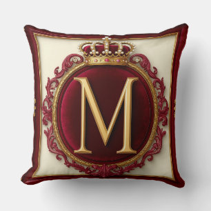 Majestic Gold Monogram With Crown On Regal Velvet Throw Pillow