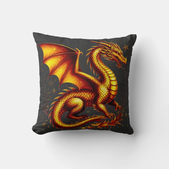 Majestic Golden Dragon With Golden Scales Throw Pillow (Front)