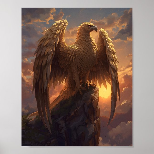 Majestic Golden Eagle Fantasy – Mythical Phoenix Poster (Front)