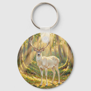 Majestic Golden Forest Buck Painting Keychain