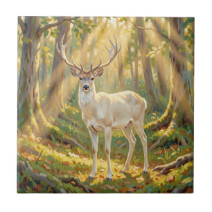 Majestic Golden Forest Buck Painting Tile