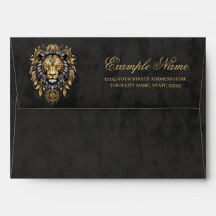 Majestic golden lion head with black mane.  envelope