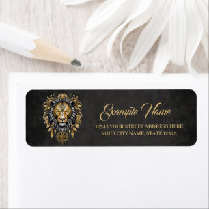 Majestic golden lion head with black mane. Fine ar
