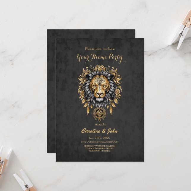 Majestic golden lion head with black mane.  invitation (Front/Back In Situ)