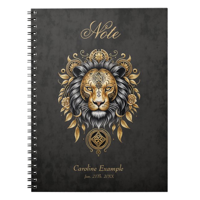 Majestic golden lion head with black mane notebook (Front)
