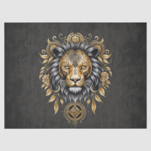 Majestic golden lion head with black mane. tissue paper