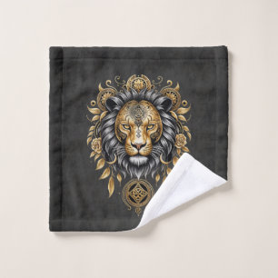 Majestic golden lion head with black mane. wash cloth