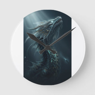 Majestic Golden Scale Sea Dragon - Deep Ocean Guar Round Clock