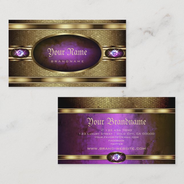 Majestic Golden Snake Pattern and Faux Rhinestones Business Card (Front/Back)