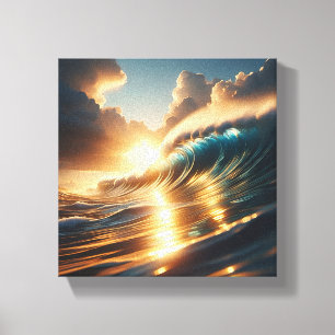 Majestic Golden Sunset Ocean Wave - Radiant Dramat Canvas Print