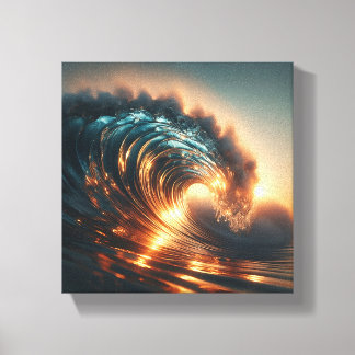 Majestic Golden Sunset Wave - Dramatic Ocean Power Canvas Print