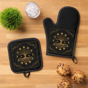 Majestic golden Tree of Life Oven Mitt & Pot Holder Set