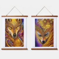Majestic Golden Wolf Pair Fantasy AI Art Print