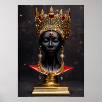 Majestic Grace: Black Woman in Gold Crown Poster