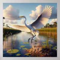 Majestic Great Egret in Tranquil Wetlands