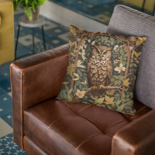 Majestic Great Horned Owl Forest Throw Pillow