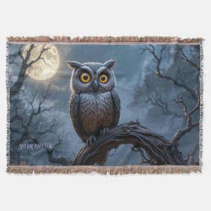 Majestic Great Horned Owl Under Full Moon Throw Blanket