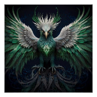Majestic Green & White Phoenix Bird
