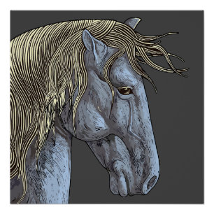 Majestic Grey Horse with Flowing Mane Poster
