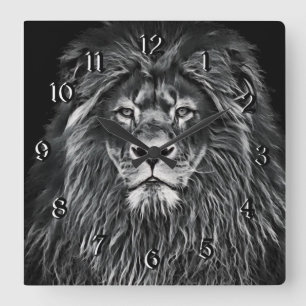 Majestic Grey Lion Square Wall Clock