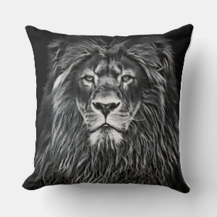 Majestic Grey Lion Throw Pillow