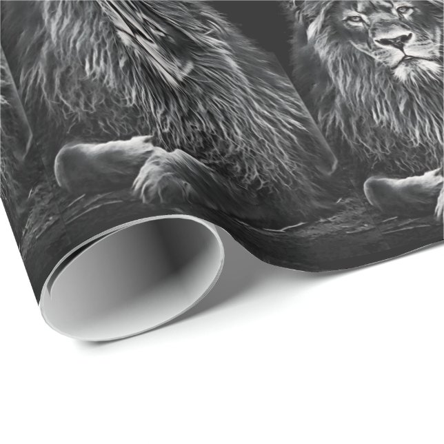 Majestic Grey Lions Pattern Wrapping Paper (Roll Corner)