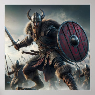 Majestic Grey-Scaled Battle Fierce Viking Attack Poster