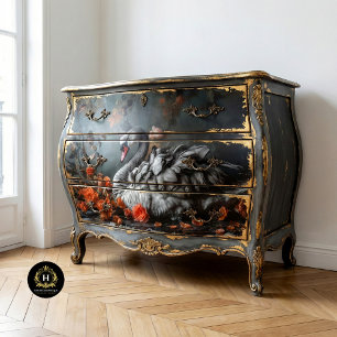 Majestic Grey Swan with Crown Floral Decoupage Tissue Paper