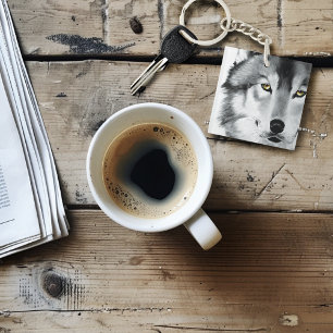 Majestic Grey Wolf Portrait Golden Eyes Wildlife Keychain