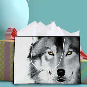 Majestic Grey Wolf Portrait Golden Eyes Wildlife Large Gift Bag