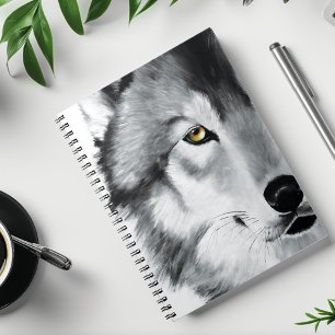 Majestic Grey Wolf Portrait Golden Eyes Wildlife Notebook