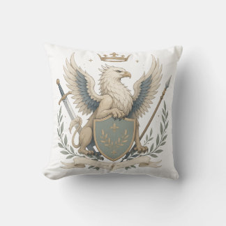 Majestic Griffin Crest Heraldic Emblem Throw Pillow