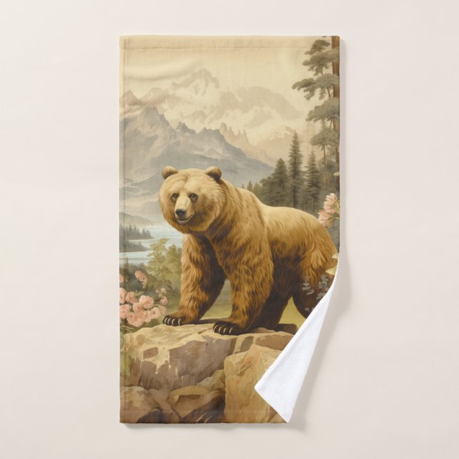 Majestic Grizzly Bear in a Forest Hand Towel (Hand Towel)