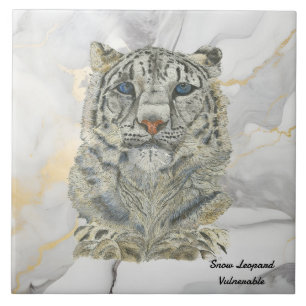 Majestic Hand Painted Snow Leopard Tile