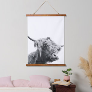 Majestic Highland cow black and white Hanging Tapestry