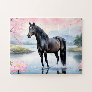 Majestic horse and beauty of lotus jigsaw puzzle
