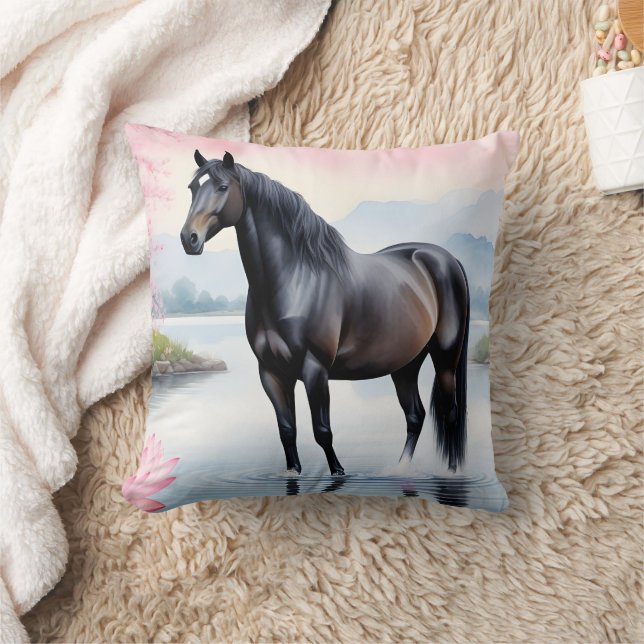 Majestic horse and beauty of lotus throw pillow (Blanket)