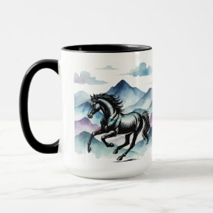 Majestic Horse and Watercolor Mountains Mug