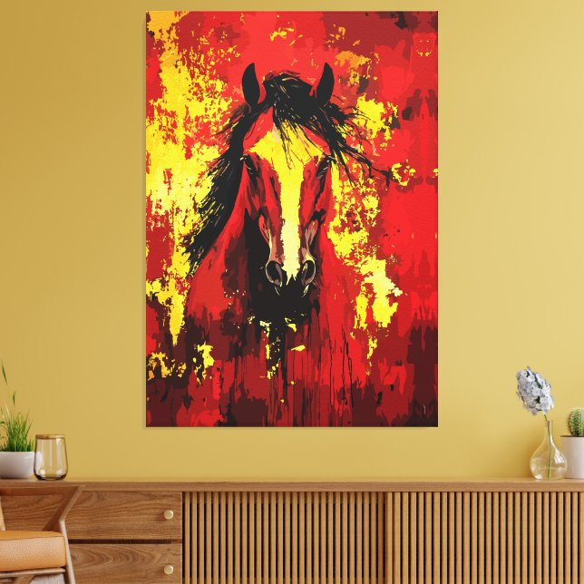 Majestic Horse – Fiery Spirit in Gold and Red Canvas Print (Insitu(LivingRoom))