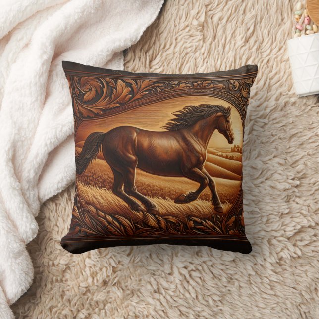 Majestic Horse Galloping Through Golden Fields Throw Pillow (Blanket)