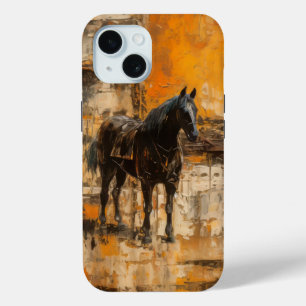 Majestic Horse in Abstract Sunset iPhone 15 Case