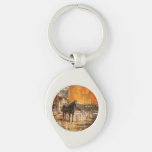 Majestic Horse in Abstract Sunset Keychain