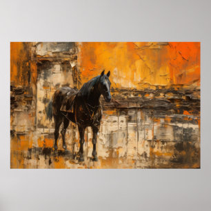 Majestic Horse in Abstract Sunset Poster